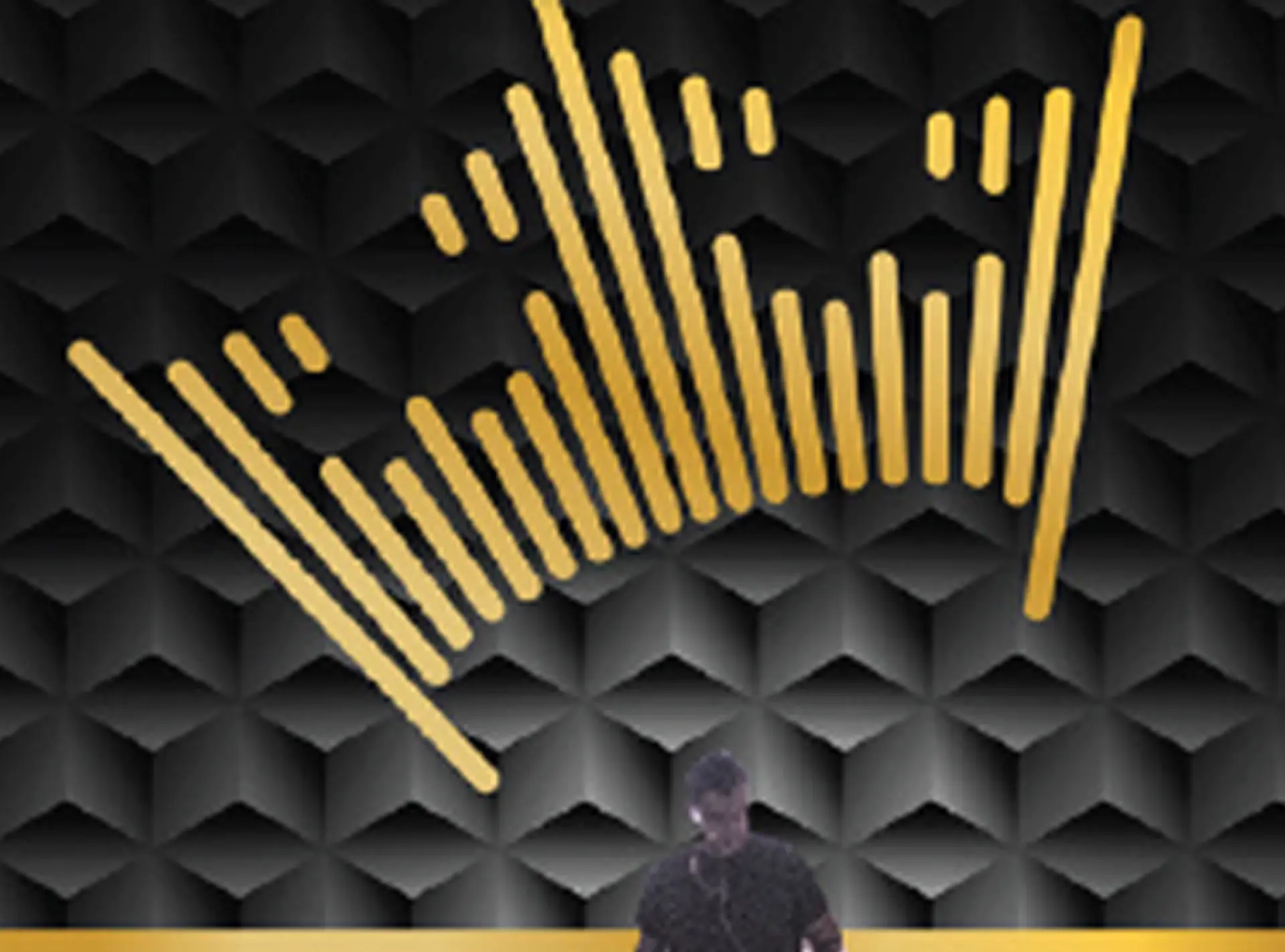 DraftKings Championship Series: a gold soundwave crown rising above a DJ at the console, on a dark geometric cube pattern with a thin gold band below